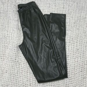 Hunter Green Faux Leather Leggings w/ Ankle Split